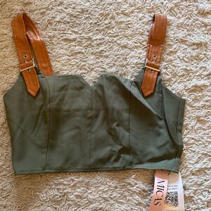 Green Crop Top with Brown Straps